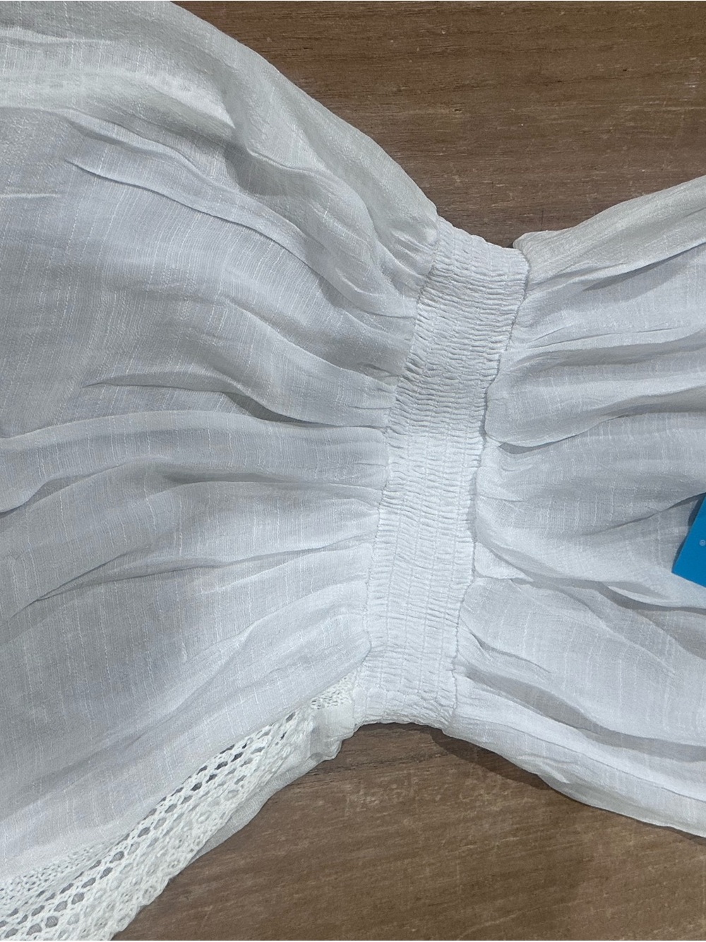 Elan / Sensea White Smocked Waist Linen-Blend romper with Lace Trim